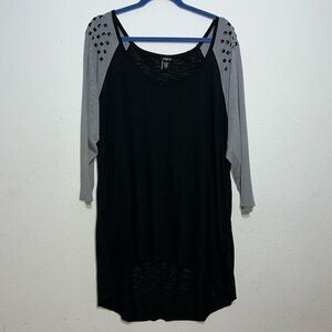 Torrid Womens Black Grey Three Fourth Sleeve Black Bling Shirt Size 3X